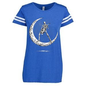 Rock On Skeleton Moon Rock And Roll Enza Ladies Jersey Football T-Shirt