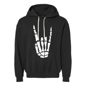 Rock On Skeleton Hand Sign Minimalistic Halloween Costume Garment-Dyed Fleece Hoodie