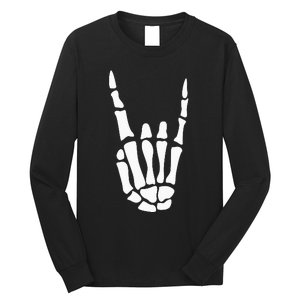 Rock On Skeleton Hand Sign Minimalistic Halloween Costume Long Sleeve Shirt