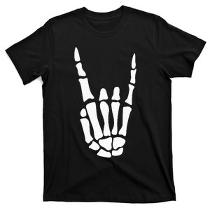 Rock On Skeleton Hand Sign Minimalistic Halloween Costume T-Shirt