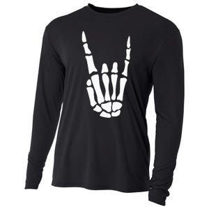 Rock On Skeleton Hand Sign Minimalistic Halloween Costume Cooling Performance Long Sleeve Crew