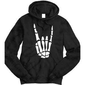 Rock On Skeleton Hand Sign Minimalistic Halloween Costume Tie Dye Hoodie