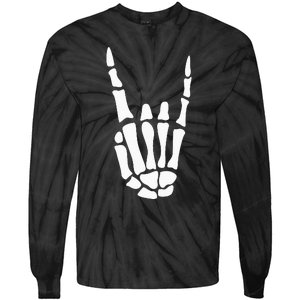 Rock On Skeleton Hand Sign Minimalistic Halloween Costume Tie-Dye Long Sleeve Shirt