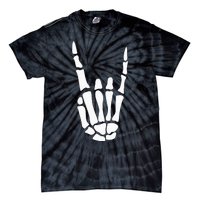 Rock On Skeleton Hand Sign Minimalistic Halloween Costume Tie-Dye T-Shirt