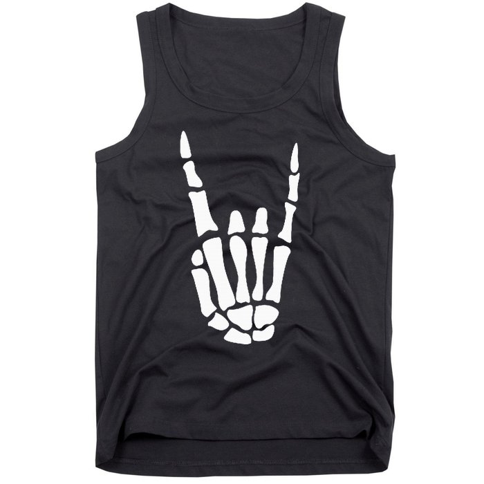 Rock On Skeleton Hand Sign Minimalistic Halloween Costume Tank Top