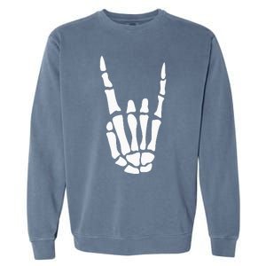 Rock On Skeleton Hand Sign Minimalistic Halloween Costume Garment-Dyed Sweatshirt