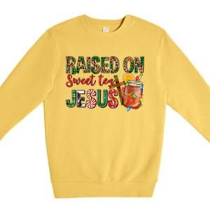 Raised On Sweet Tea Jesus Christmas Nativity Scene Christian Premium Crewneck Sweatshirt