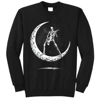 Rock On Skeleton Moon Rock And Roll Funny Halloween Tall Sweatshirt