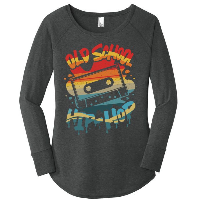 Retro Old School Hip Hop 80s 90s Graffiti Cassette Mixtape Women's Perfect Tri Tunic Long Sleeve Shirt