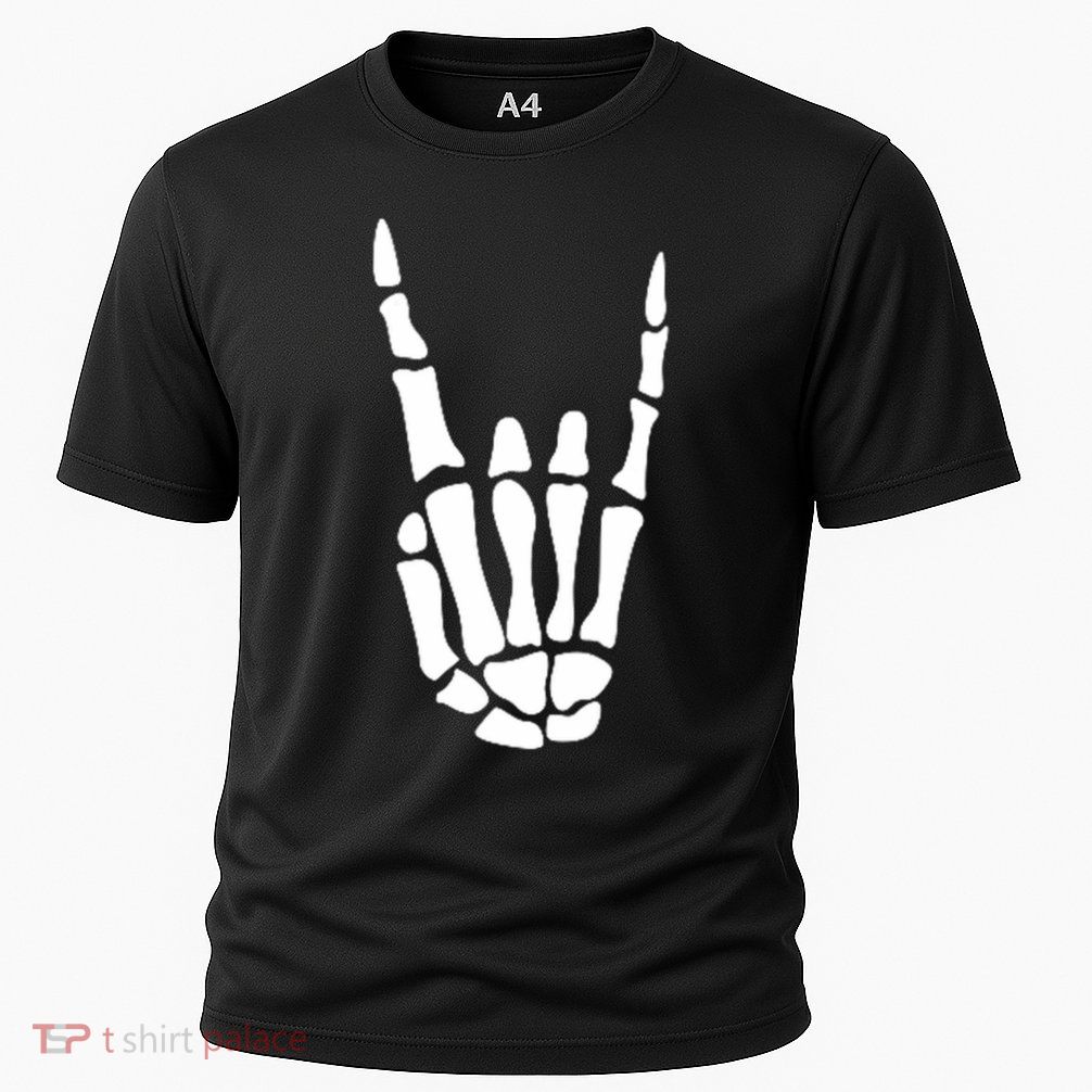 Rock On Skeleton Hand Sign Minimalistic Halloween Costume Cooling Performance Crew T-Shirt