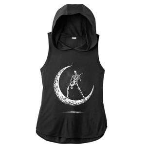 Rock On Skeleton Moon Rock And Roll Halloween Ladies PosiCharge Tri-Blend Wicking Draft Hoodie Tank