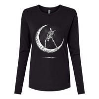 Rock On Skeleton Moon Rock And Roll Halloween Womens Cotton Relaxed Long Sleeve T-Shirt