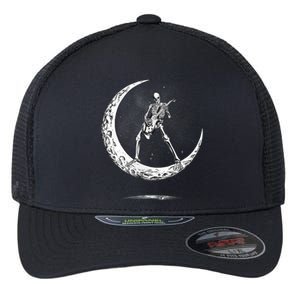 Rock On Skeleton Moon Rock And Roll Halloween Flexfit Unipanel Trucker Cap