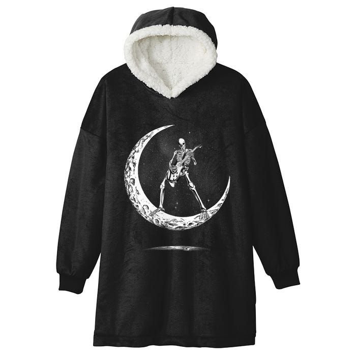 Rock On Skeleton Moon Rock And Roll Halloween Hooded Wearable Blanket