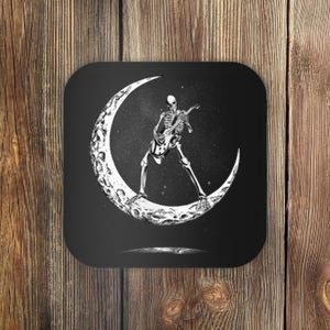 Rock On Skeleton Moon Rock And Roll Halloween Coaster