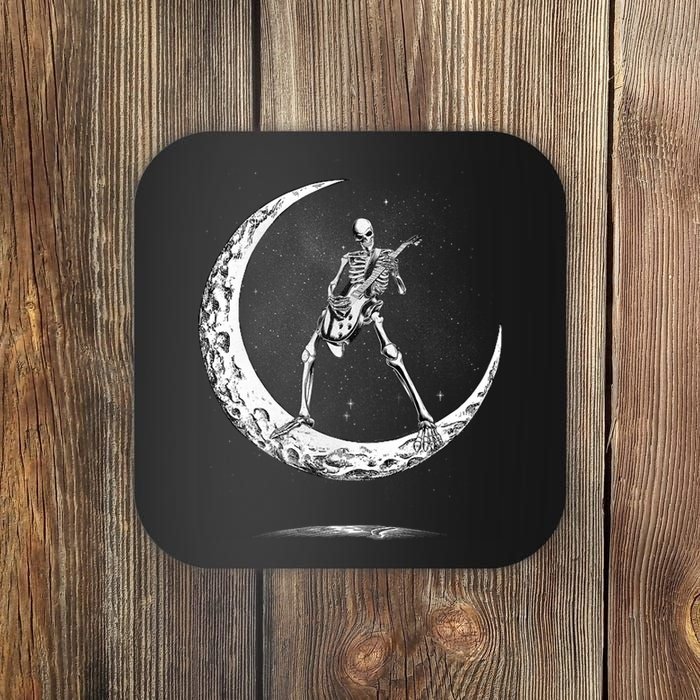 Rock On Skeleton Moon Rock And Roll Halloween Coaster