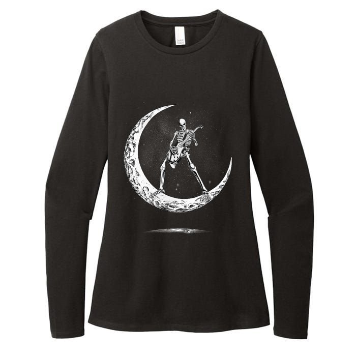 Rock On Skeleton Moon Rock And Roll Halloween Womens CVC Long Sleeve Shirt