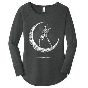 Rock On Skeleton Moon Rock And Roll Halloween Women's Perfect Tri Tunic Long Sleeve Shirt