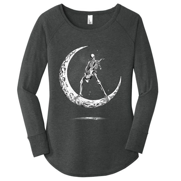 Rock On Skeleton Moon Rock And Roll Halloween Women's Perfect Tri Tunic Long Sleeve Shirt