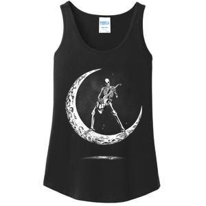 Rock On Skeleton Moon Rock And Roll Halloween Ladies Essential Tank