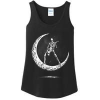 Rock On Skeleton Moon Rock And Roll Halloween Ladies Essential Tank