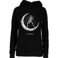 Rock On Skeleton Moon Rock And Roll Halloween Womens Funnel Neck Pullover Hood