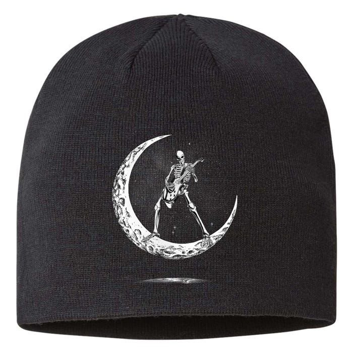 Rock On Skeleton Moon Rock And Roll Halloween Sustainable Beanie