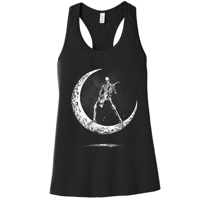 Rock On Skeleton Moon Rock And Roll Halloween Women's Racerback Tank