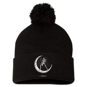 Rock On Skeleton Moon Rock And Roll Halloween Pom Pom 12in Knit Beanie