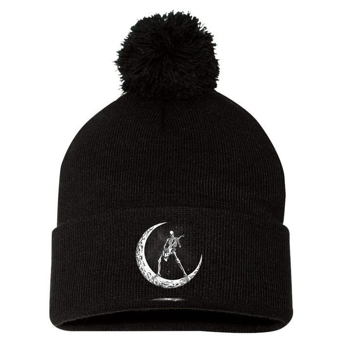 Rock On Skeleton Moon Rock And Roll Halloween Pom Pom 12in Knit Beanie