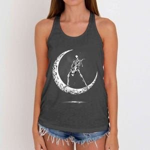 Rock On Skeleton Moon Rock And Roll Halloween Women's Knotted Racerback Tank