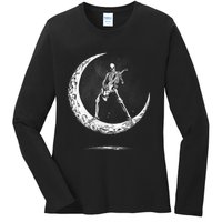 Rock On Skeleton Moon Rock And Roll Halloween Ladies Long Sleeve Shirt