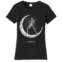 Rock On Skeleton Moon Rock And Roll Halloween Women's T-Shirt