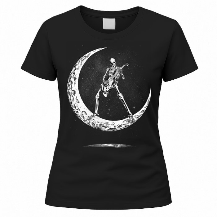 Rock On Skeleton Moon Rock And Roll Halloween Women's T-Shirt