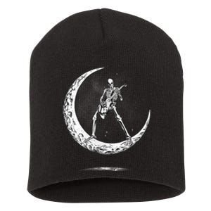 Rock On Skeleton Moon Rock And Roll Halloween Short Acrylic Beanie