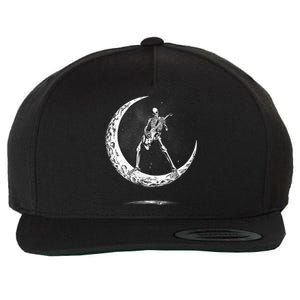 Rock On Skeleton Moon Rock And Roll Halloween Wool Snapback Cap