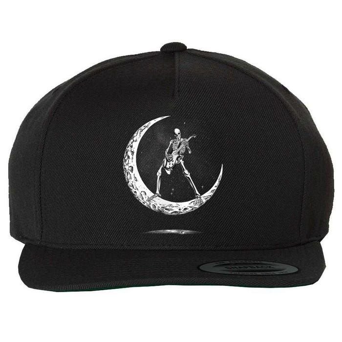 Rock On Skeleton Moon Rock And Roll Halloween Wool Snapback Cap