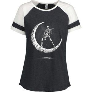 Rock On Skeleton Moon Rock And Roll Halloween Enza Ladies Jersey Colorblock Tee