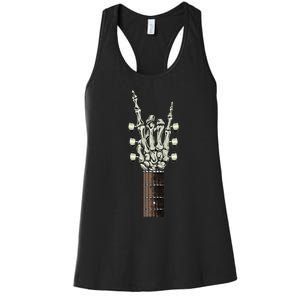 Rock On Skeleton Hand Guitar Rock & Roll Women's Racerback Tank