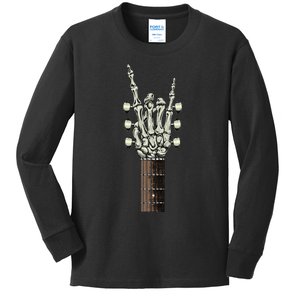 Rock On Skeleton Hand Guitar Rock & Roll Kids Long Sleeve Shirt