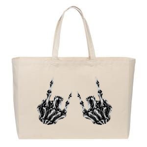 Rock On Skeleton Hand Sign Band Cotton Canvas Jumbo Tote