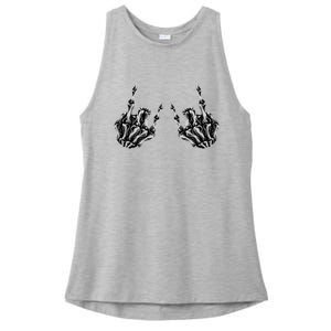 Rock On Skeleton Hand Sign Band Rock And Roll Graphic Ladies PosiCharge Tri-Blend Wicking Tank