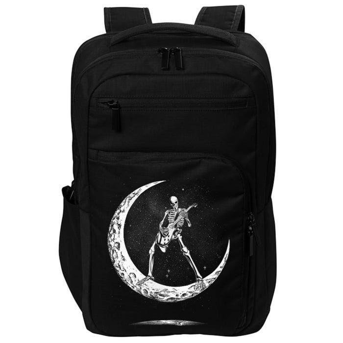 Rock On Skeleton Moon Rock And Roll Funny Halloween Impact Tech Backpack