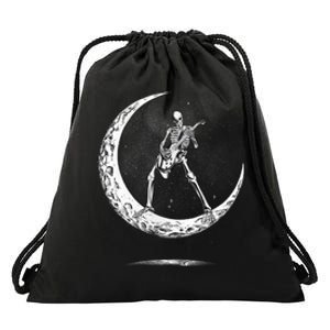 Rock On Skeleton Moon Rock And Roll Funny Halloween Drawstring Bag