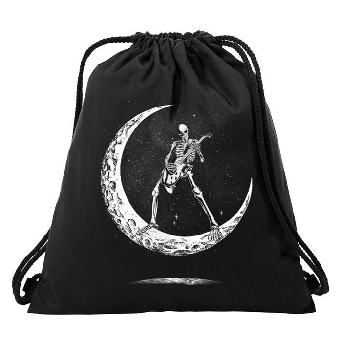 Rock On Skeleton Moon Rock And Roll Funny Halloween Drawstring Bag