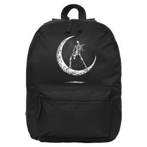 Rock On Skeleton Moon Rock And Roll Funny Halloween 16 in Basic Backpack