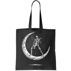 Rock On Skeleton Moon Rock And Roll Funny Halloween Tote Bag