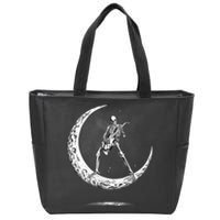 Rock On Skeleton Moon Rock And Roll Funny Halloween Zip Tote Bag