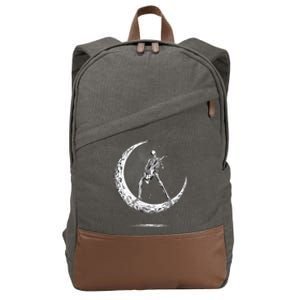 Rock On Skeleton Moon Rock And Roll Funny Halloween Cotton Canvas Backpack