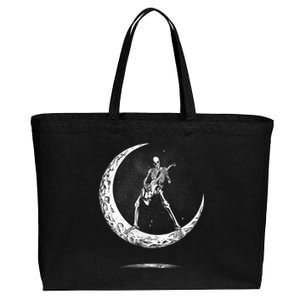 Rock On Skeleton Moon Rock And Roll Funny Halloween Cotton Canvas Jumbo Tote